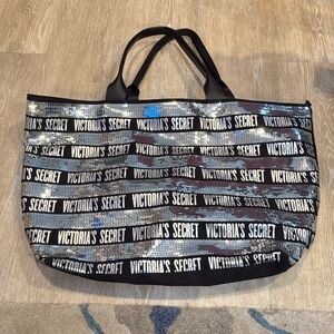 Victoria Secret Sequin Weekender Tote Bag Silver/Black